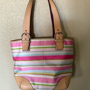 Coach shoulder bag Pink Multi-Stripe Tote